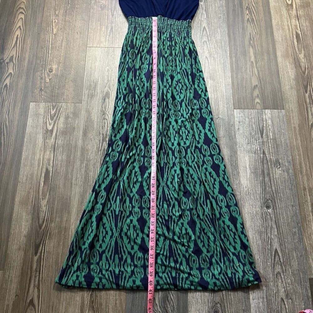 Ikat Tribal Maxi Dress Small Racerback Tank Blue Green Felicity and Coco